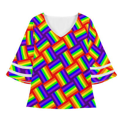 Rainbow Weave Women Puff Sleeve Blouse