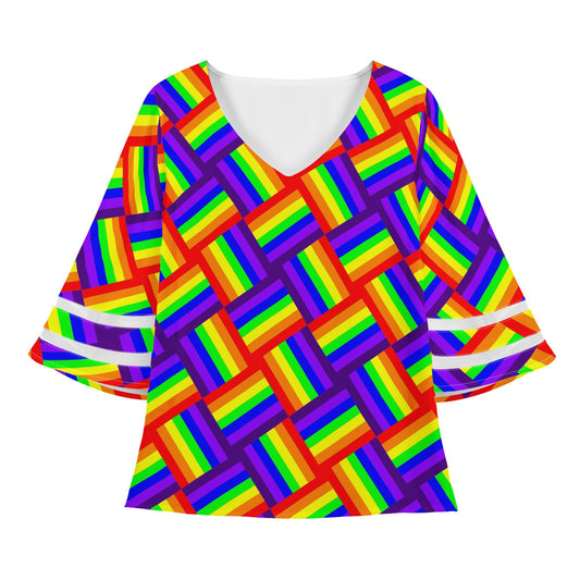 Rainbow Weave Women Puff Sleeve Blouse