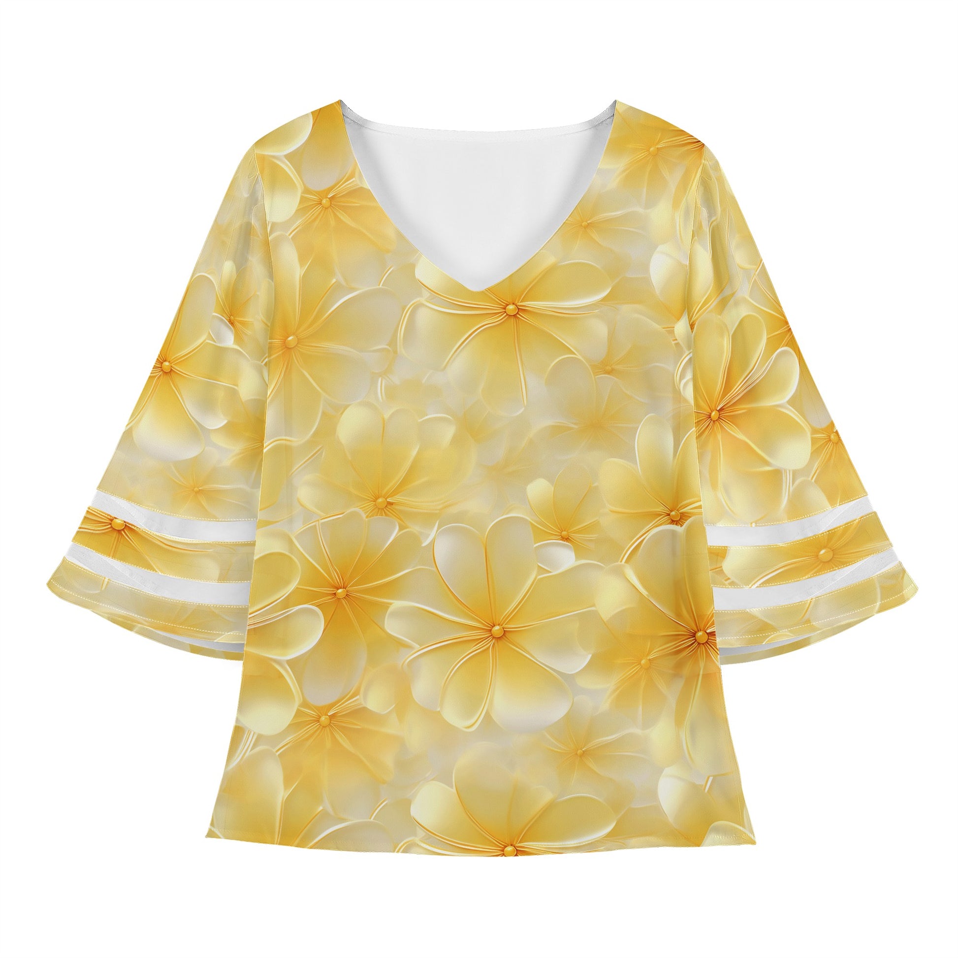 Yellow Plumeria Women Puff Sleeve Blouse Yellow
