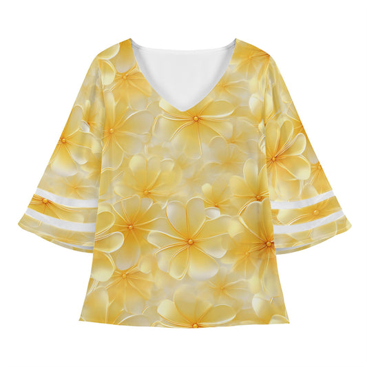 Yellow Plumeria Women Puff Sleeve Blouse Yellow