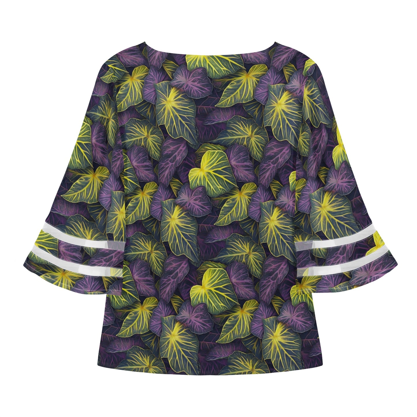 Luxtrini Iridescent Syngonium: Purple and Yellow Women Puff Sleeve Blouse