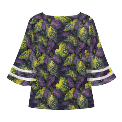 Luxtrini Iridescent Syngonium: Purple and Yellow Women Puff Sleeve Blouse