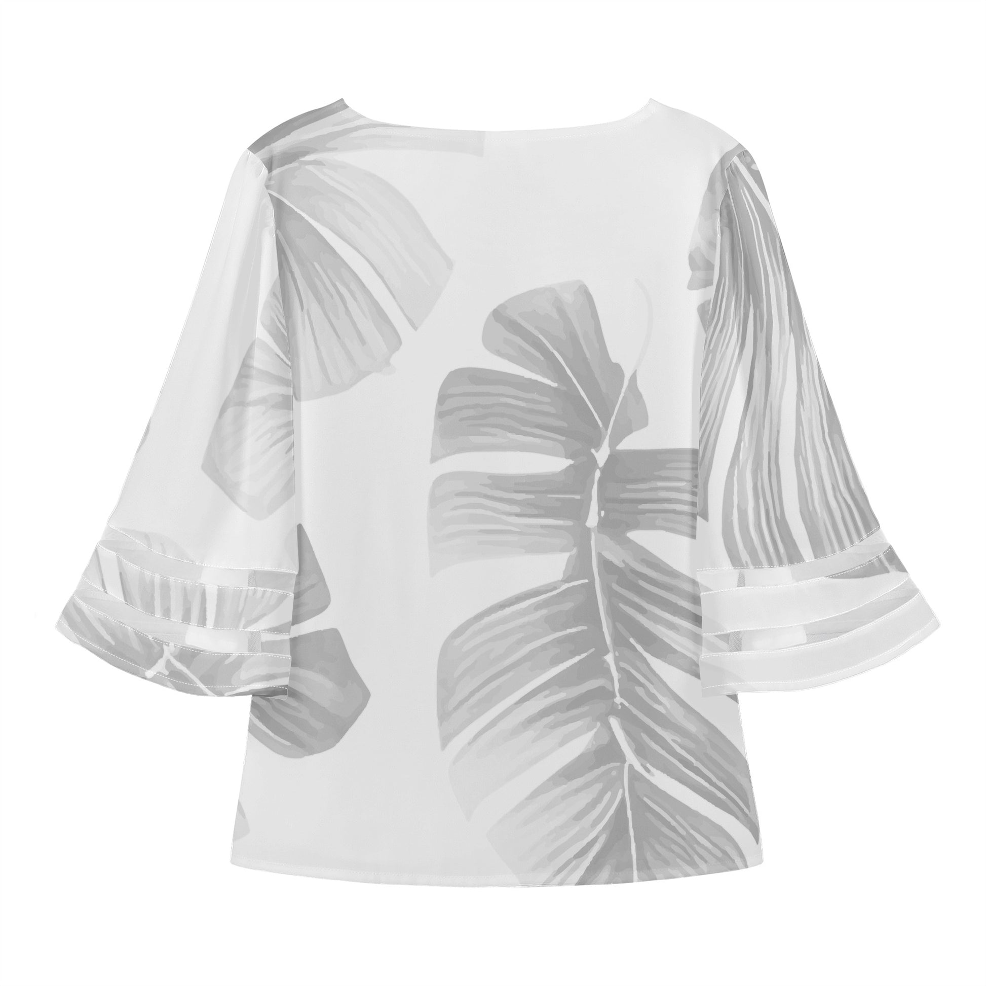 White Monstera Women Puff Sleeve Blouse