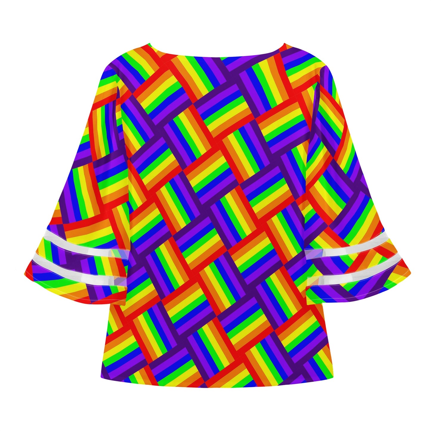 Rainbow Weave Women Puff Sleeve Blouse