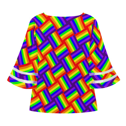 Rainbow Weave Women Puff Sleeve Blouse