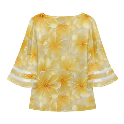 Yellow Plumeria Women Puff Sleeve Blouse