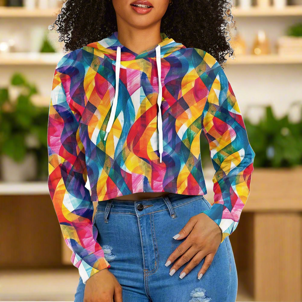 Women's midriff-baring sweatshirt - Rainbow