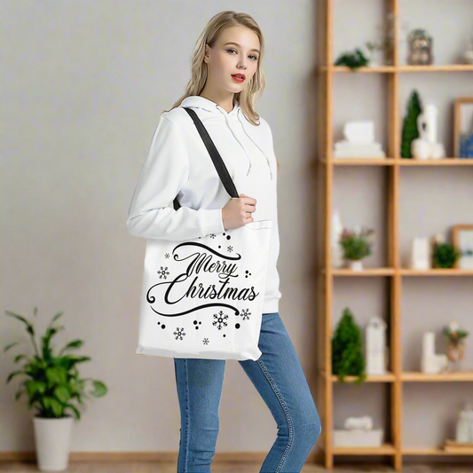 Cloth Tote Bags | Merry Christmas | White