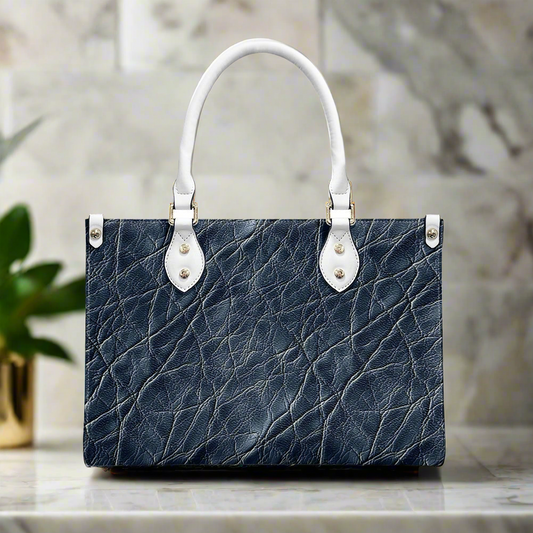 Sapphire Grace: Timeless Navy PU Leather Twill Handbag for Women