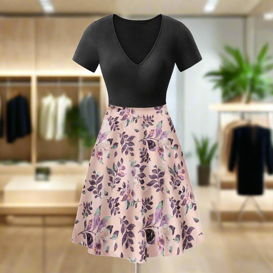 Sangria Black V-Neck Women Ruffle Bottom Dress