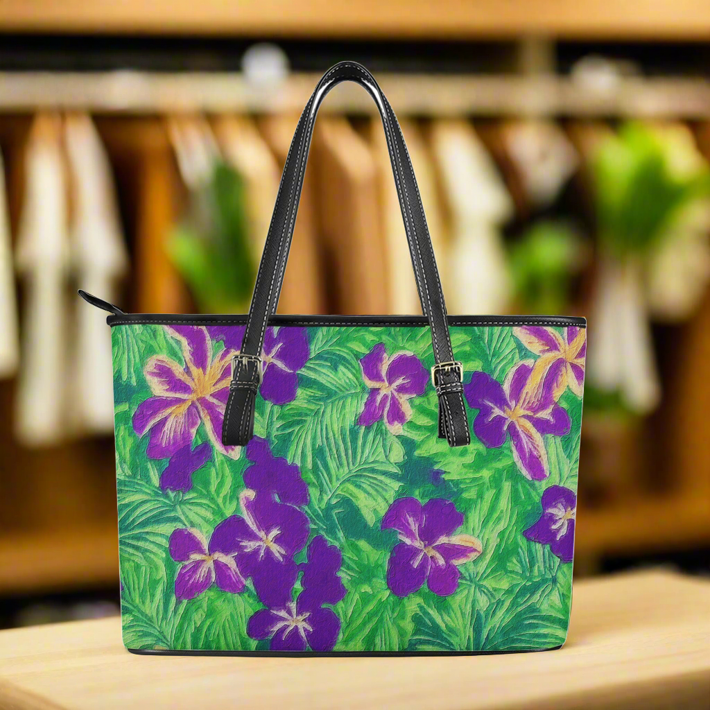 Blue Flag Iris Leather Tote Bags