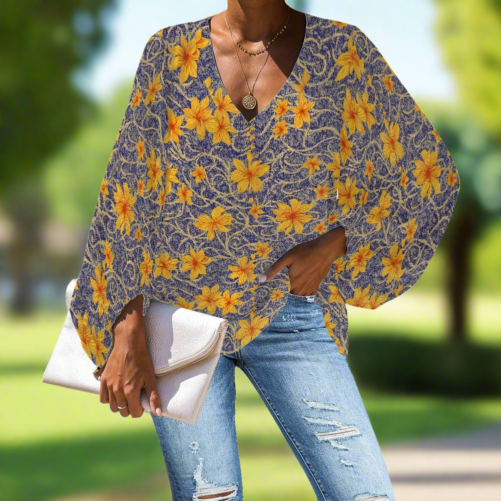 Jasmine V-Neck Chiffon Puff Sleeve Blouse by Luxtrini