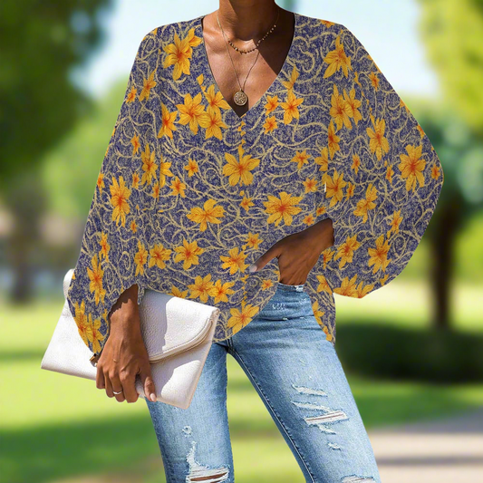 Jasmine V-Neck Chiffon Puff Sleeve Blouse by Luxtrini