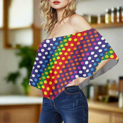 LGBTQ-Friendly Rainbow Polka Dot 
Off Shoulder Lady Blouse by Luxtrini