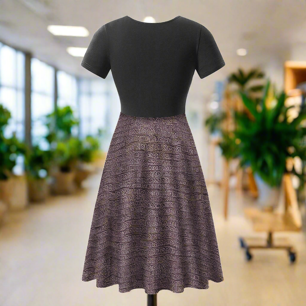 African | Ethnic | Mudcloth | V-Neck Black V-Neck Women Ruffle Bottom Dress