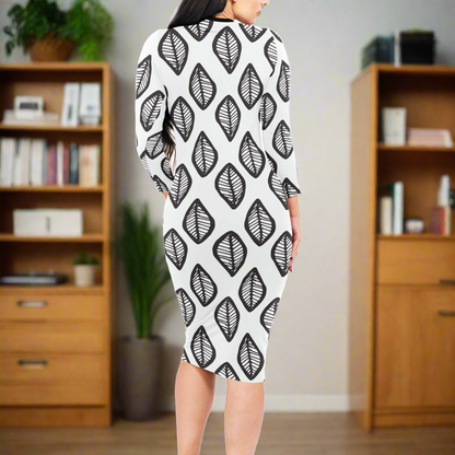 Tribal Print Bodycon Midi Dress for Women - Black and White African Mudcloth Sheath