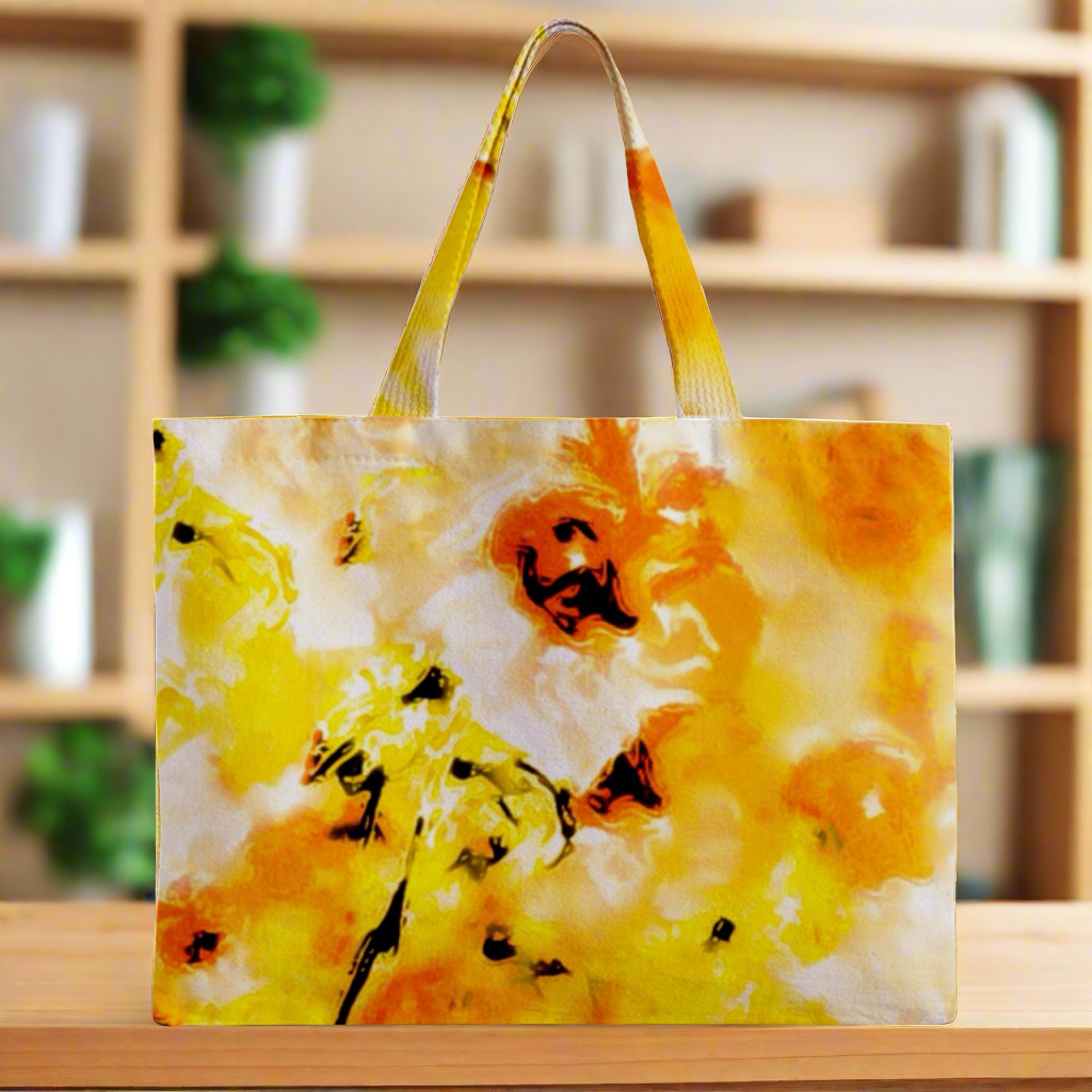 Zipper Mini Tote Bag Yellow Hibiscus Impressionist