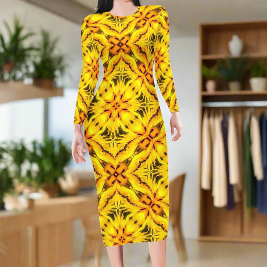 Toghu Yellow Women Bodycon Midi Sheath Dress