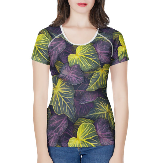 Luxtrini Iridescent Syngonium: Purple and Yellow Women's All-Over Print T shirt