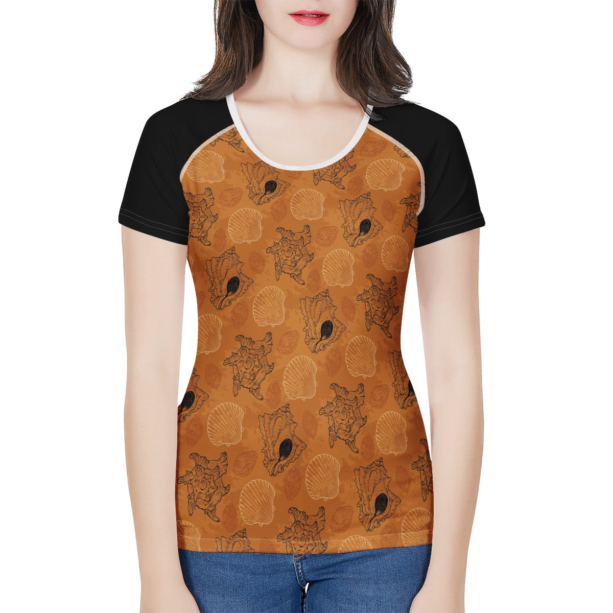 Sea Shell Ocean Design in Orange Women's All-Over Print T shirt Women
