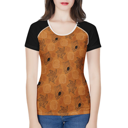 Sea Shell Ocean Design in Orange Women's All-Over Print T shirt Women