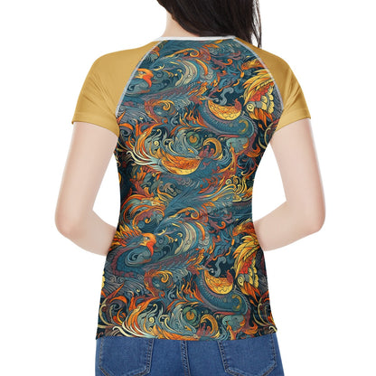 Majestic Dragon and a Graceful Phoenix w/Tan Sleeves Women's All-Over Print T shirt