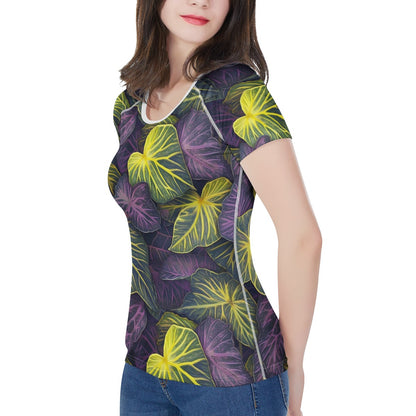 Luxtrini Iridescent Syngonium: Purple and Yellow Women's All-Over Print T shirt