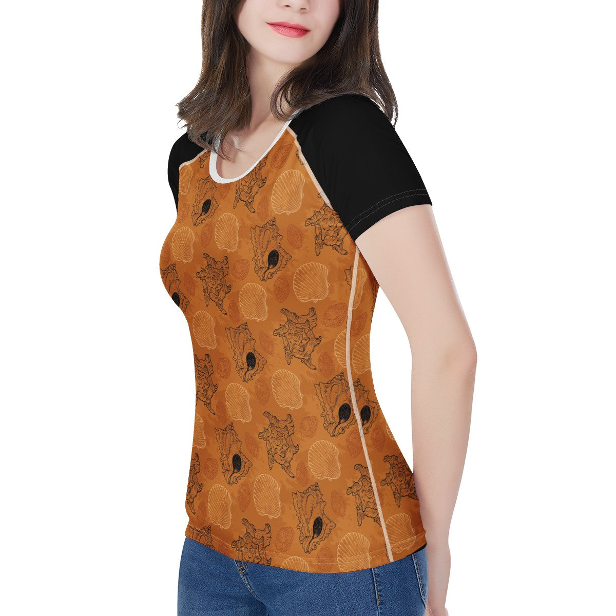 Sea Shell Ocean Design in Orange Women's All-Over Print T shirt