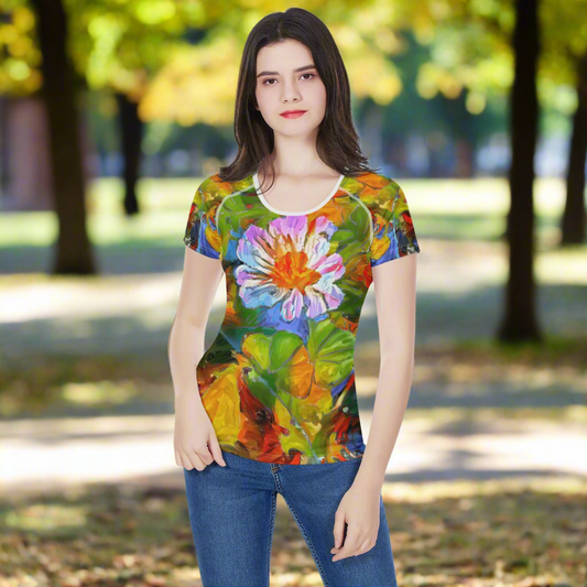 Women’s Petunia Flower All-Over Print T-Shirt | Handmade Floral Tee | Luxtrini