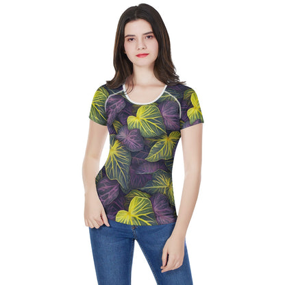 Luxtrini Iridescent Syngonium: Purple and Yellow Women's All-Over Print T shirt