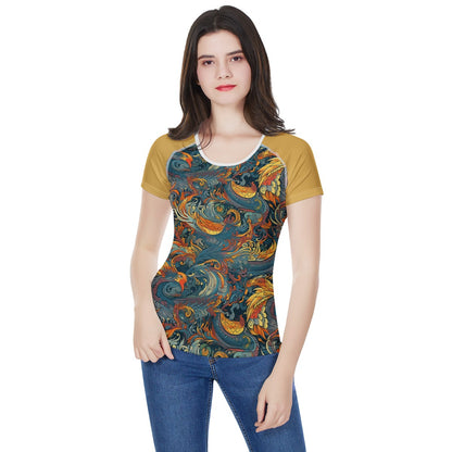 Majestic Dragon and a Graceful Phoenix w/Tan Sleeves Women's All-Over Print T shirt