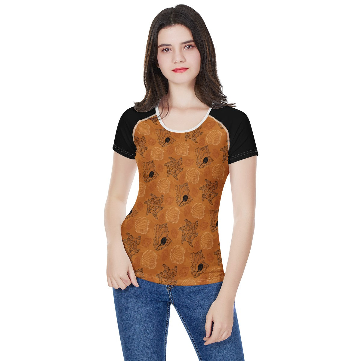 Sea Shell Ocean Design in Orange Women's All-Over Print T shirt