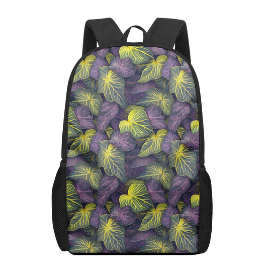 Luxtrini Iridescent Syngonium: Purple and Yellow Kids Black Chain Backpack