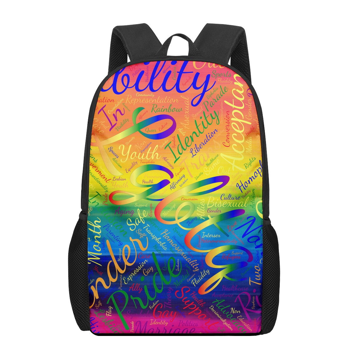 LGBTQ Word Cloud Kids Black Chain Backpack