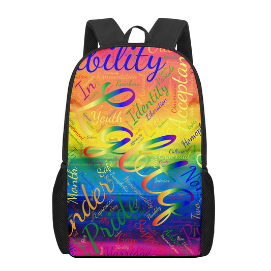 LGBTQ Word Cloud Kids Black Chain Backpack