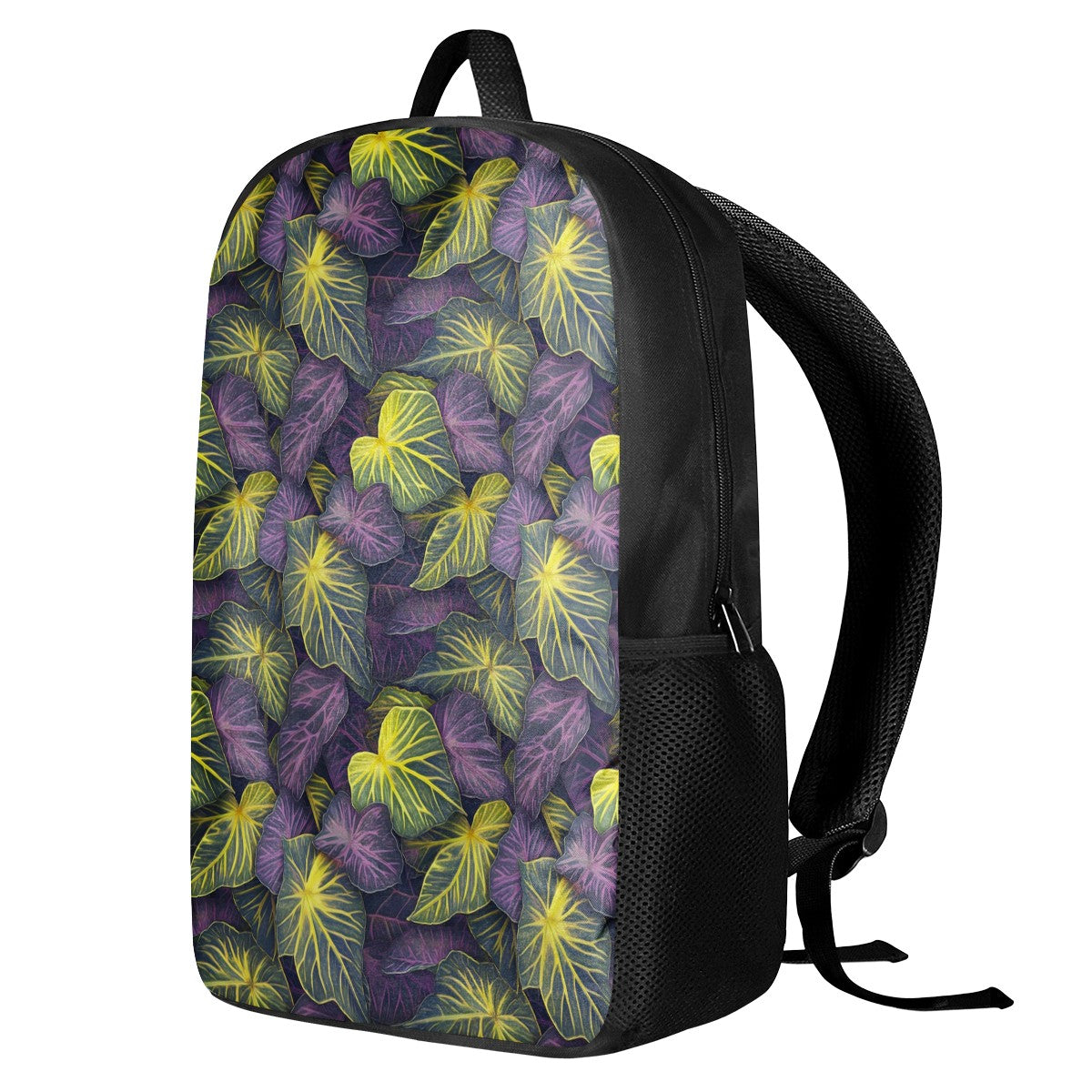 Luxtrini Iridescent Syngonium: Purple and Yellow Kids Black Chain Backpack