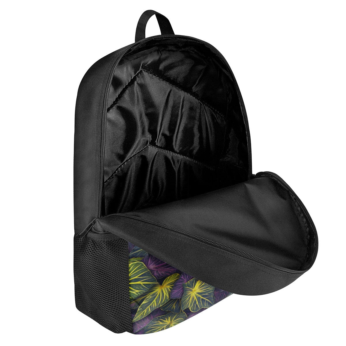 Luxtrini Iridescent Syngonium: Purple and Yellow Kids Black Chain Backpack