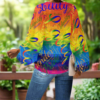 LGBTQ Word cloud V-Neck Chiffon Puff Sleeve Blouse by Luxtrini