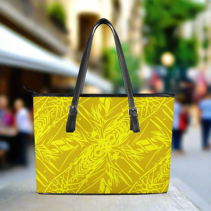 Yellow Croton Leather Tote Bags