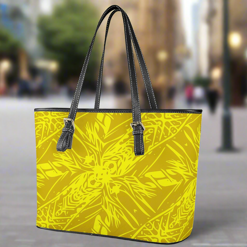 Yellow Croton Leather Tote Bags