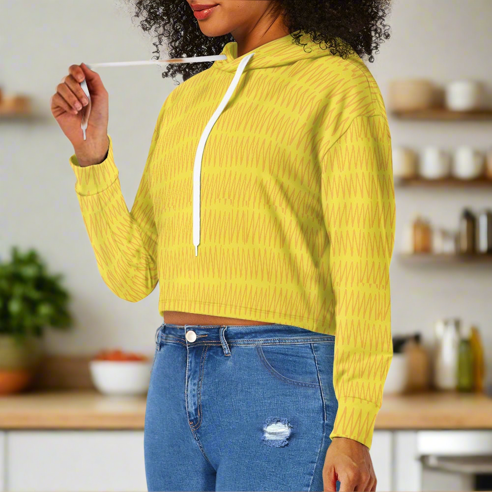 Women's midriff-baring sweatshirt - Yellow mudcloth