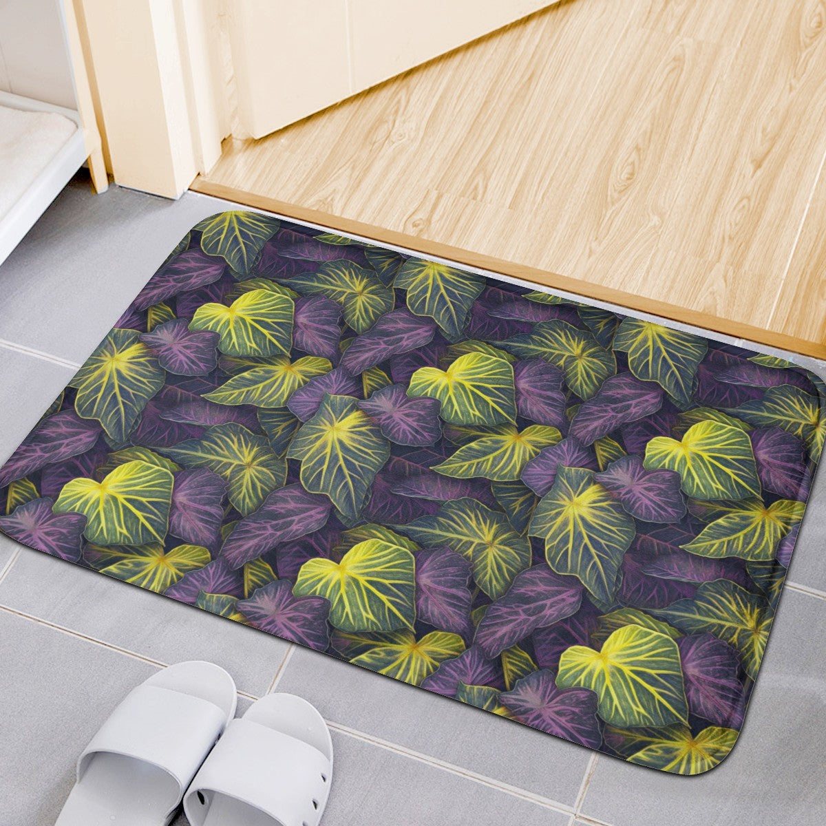 Luxtrini Iridescent Syngonium: Purple and Yellow Plush Doormat