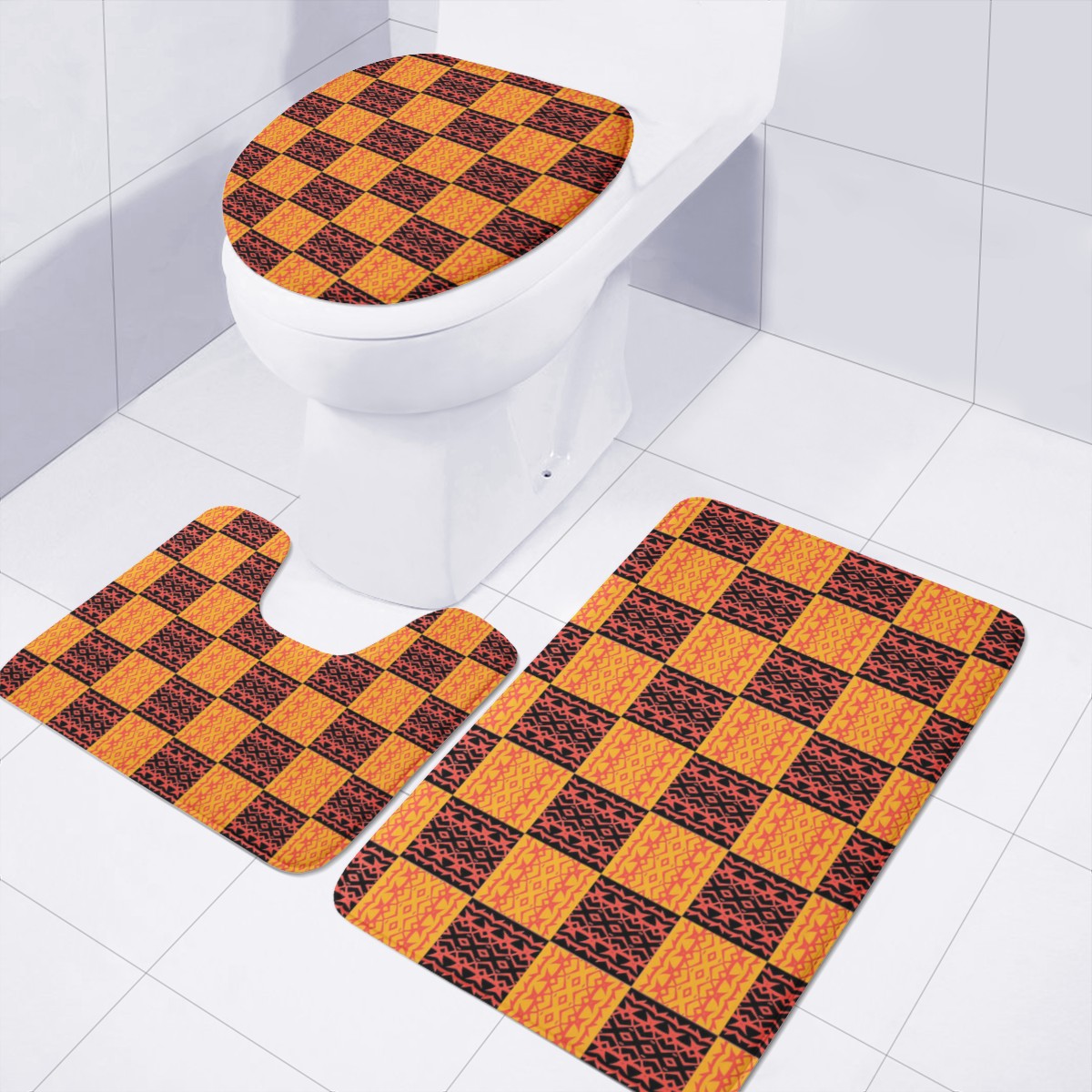 Black and Orange Tribal Design - Toilet Three Pieces Set