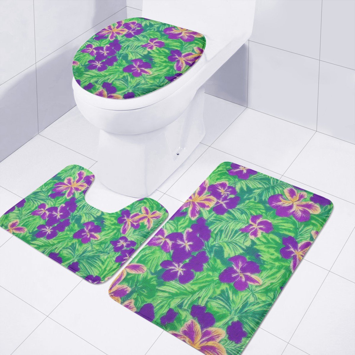 Blue Flag Iris on Green Toilet Three Pieces Set