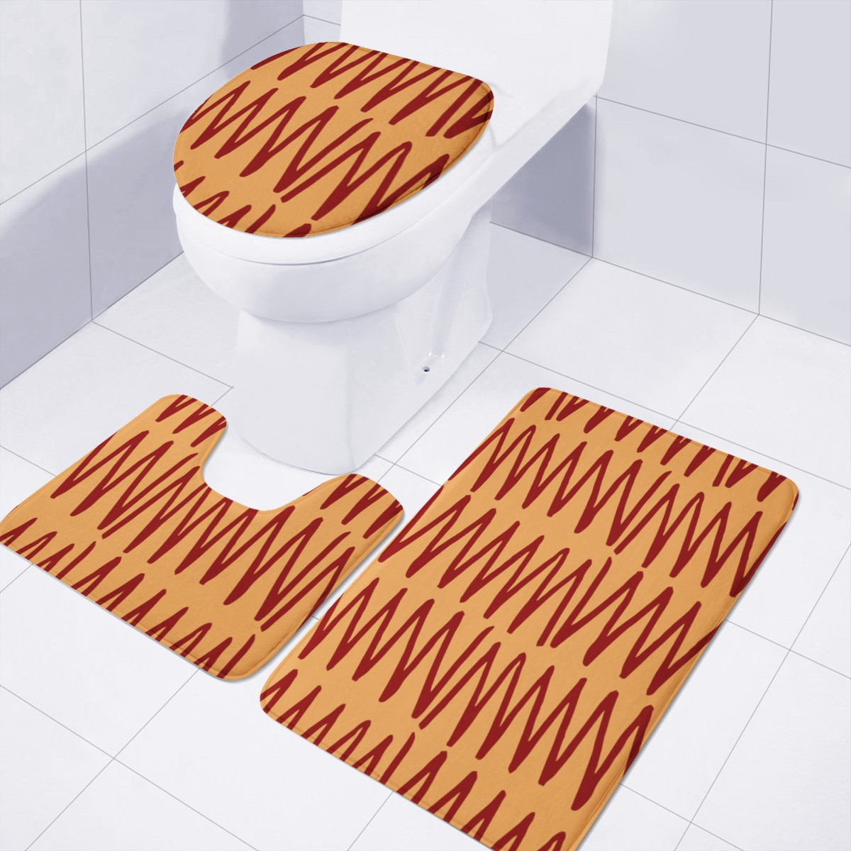 African Ethnic Mudcloth Orange Toilet Three Pieces Set