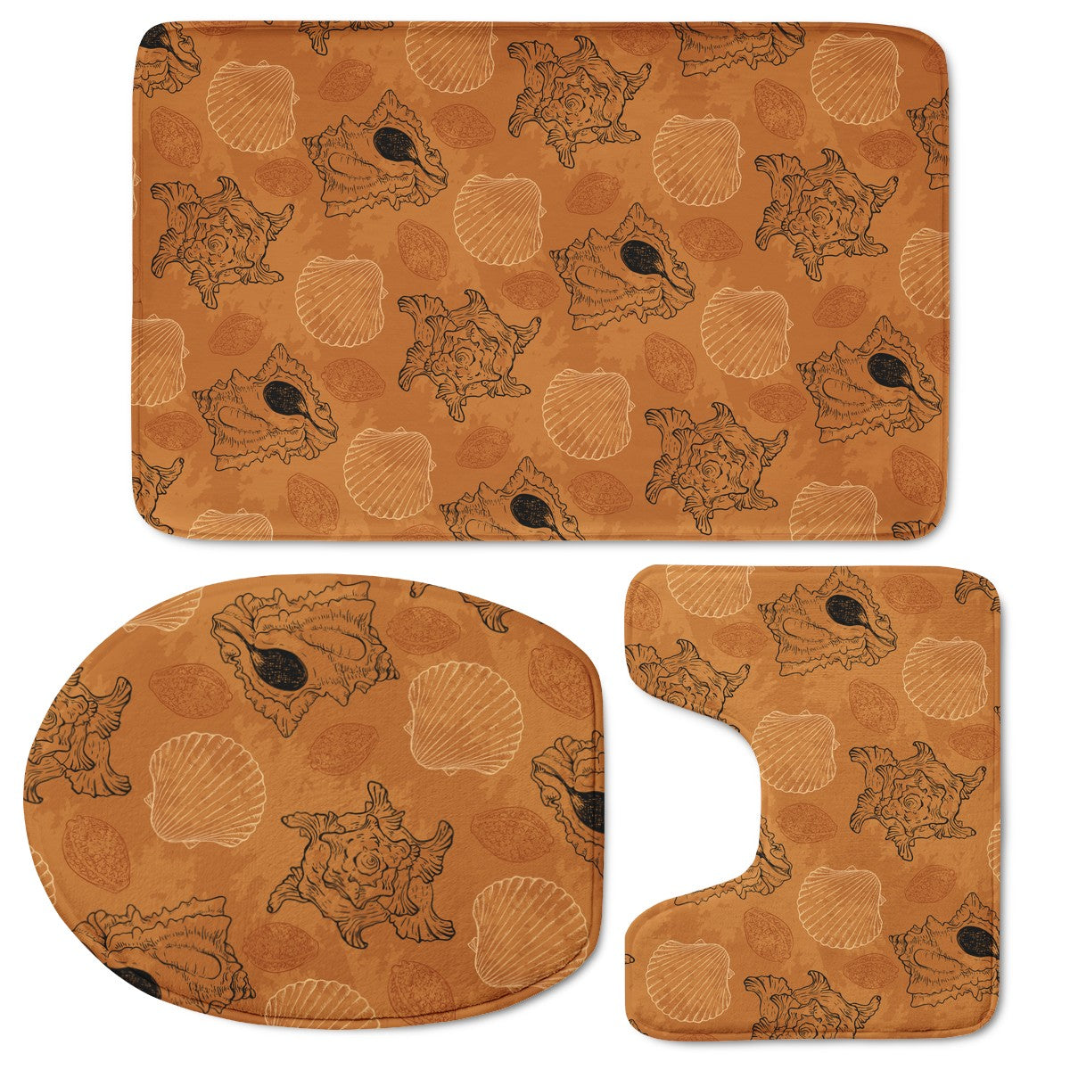 Sea Shell Ocean Design in Orange Toilet Three Pieces Set