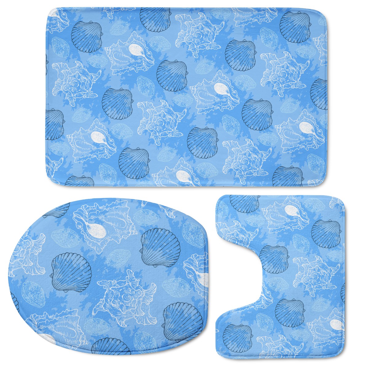 Blue Seashell Ocean Toilet Three Pieces Set