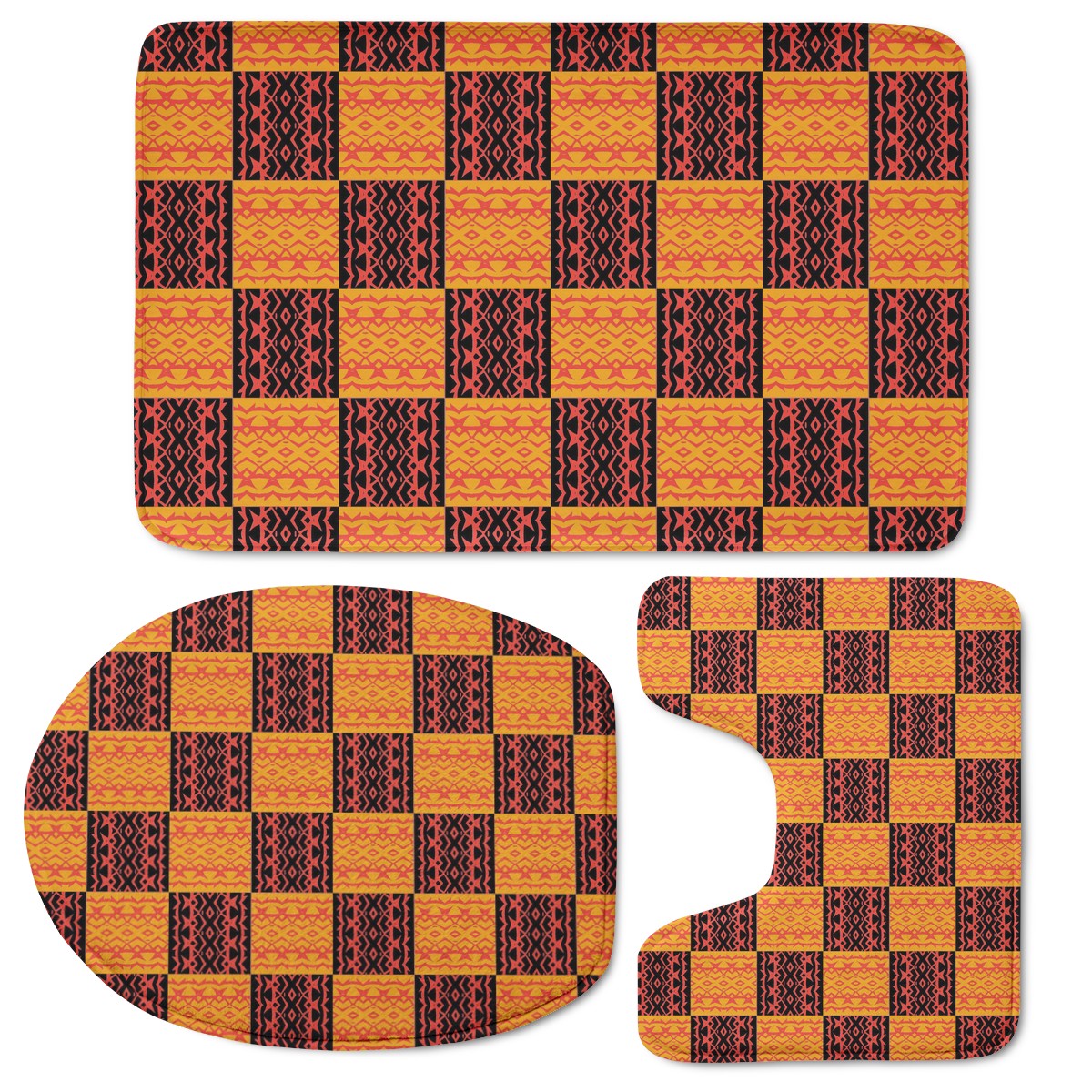 Black and Orange Tribal Design - Toilet Three Pieces Set