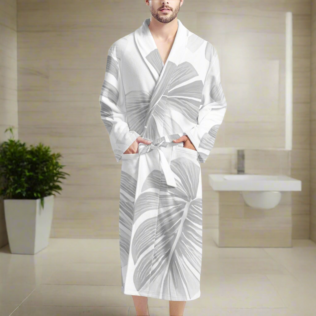 White Monstera Men's Bathrobe