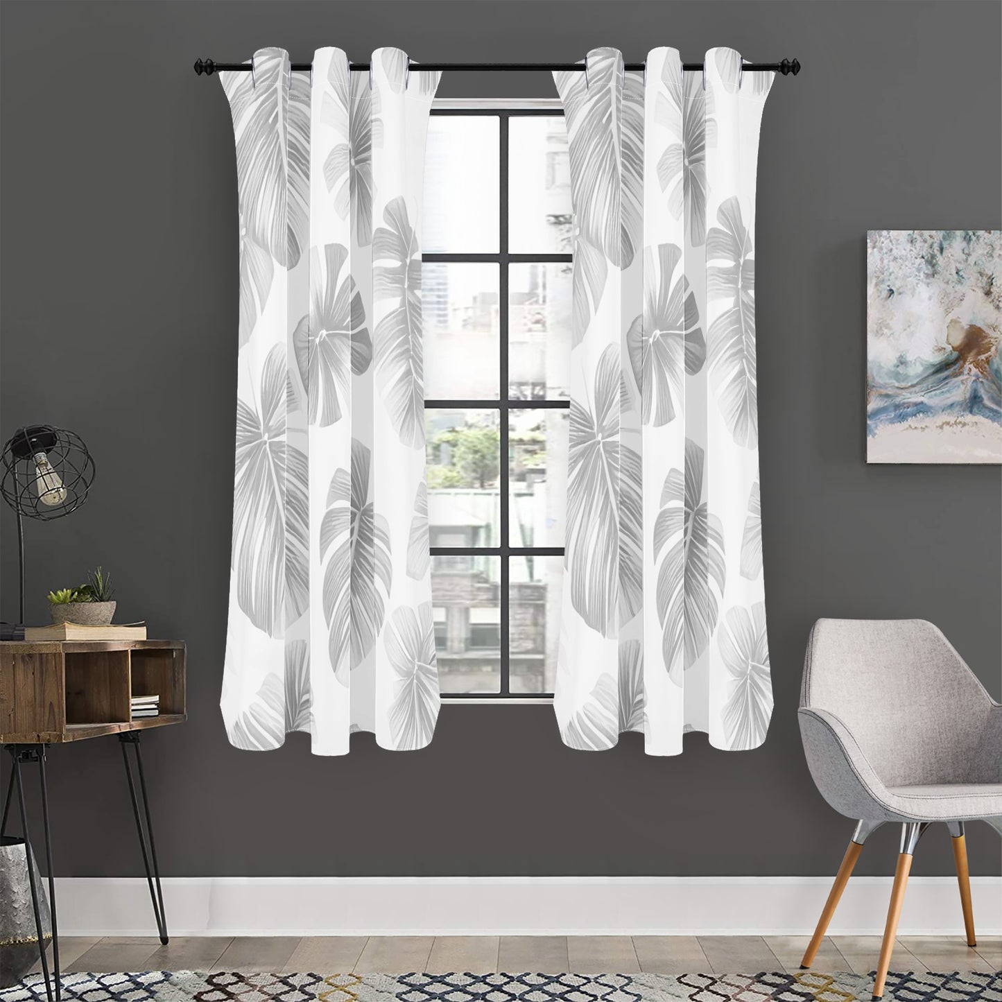 White Monstera Curtains - Short